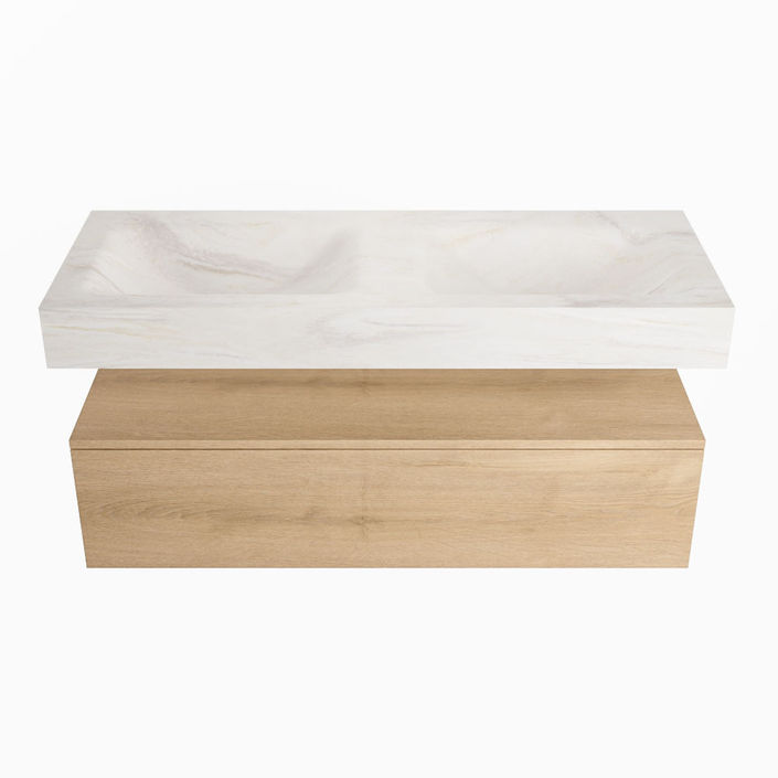 Mondiaz Alan Dlux badmeubel 120cm Washed Oak - Cloud wastafel Ostra dubbel - met 2 kraangaten