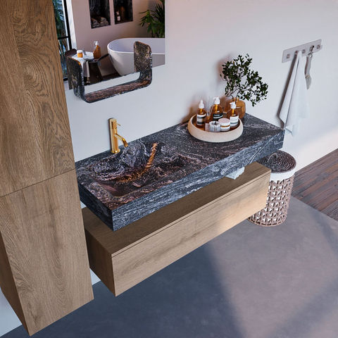 Mondiaz Alan Dlux badmeubel 120cm Washed Oak - Cloud wastafel Lava links - met 1 kraangat