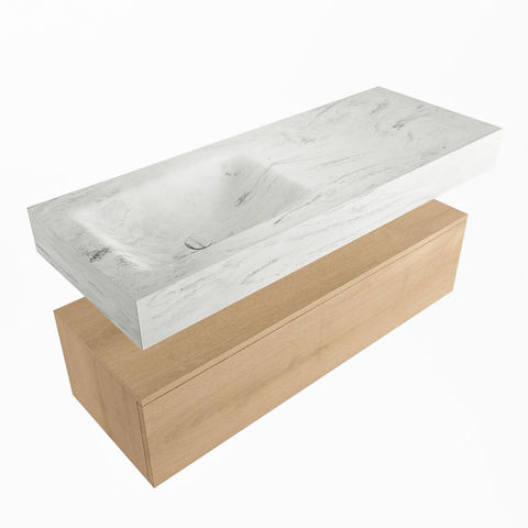 Mondiaz Alan Dlux badmeubel 120cm Washed Oak - Cloud wastafel Opalo links - met 1 kraangat