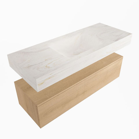 Mondiaz Alan Dlux badmeubel 120cm Washed Oak - Cloud wastafel Ostra midden - met 1 kraangat