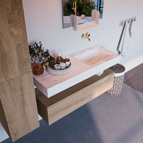 Mondiaz Alan Dlux badmeubel 120cm Washed Oak - Cloud wastafel Ostra rechts - zonder kraangat