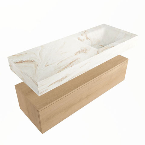 Mondiaz Alan Dlux badmeubel 120cm Washed Oak - Cloud wastafel Frappe rechts - met 1 kraangat
