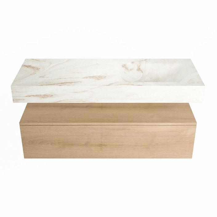 Mondiaz Alan Dlux badmeubel 120cm Washed Oak - Cloud wastafel Frappe rechts - met 1 kraangat