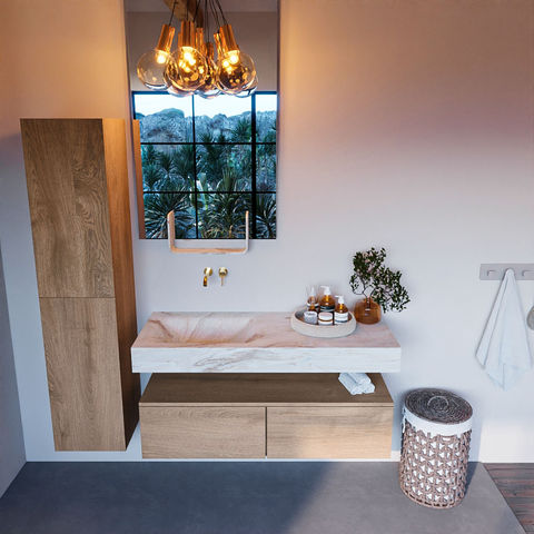 Mondiaz Alan Dlux badmeubel 120cm Washed Oak - Cloud wastafel Frappe links - zonder kraangat