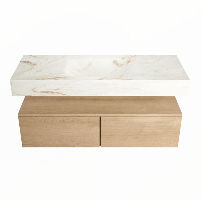 Mondiaz Alan Dlux badmeubel 120cm Washed Oak - Cloud wastafel Frappe midden - zonder kraangat