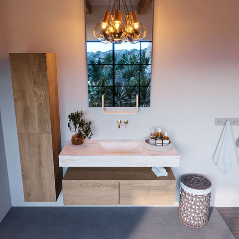 Mondiaz Alan Dlux badmeubel 120cm Washed Oak - Cloud wastafel Ostra midden - zonder kraangat