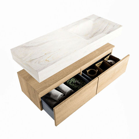 Mondiaz Alan Dlux badmeubel 120cm Washed Oak - Cloud wastafel Ostra rechts - zonder kraangat