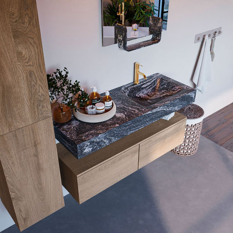 Mondiaz Alan Dlux badmeubel 120cm Washed Oak - Cloud wastafel Lava rechts - met 1 kraangat