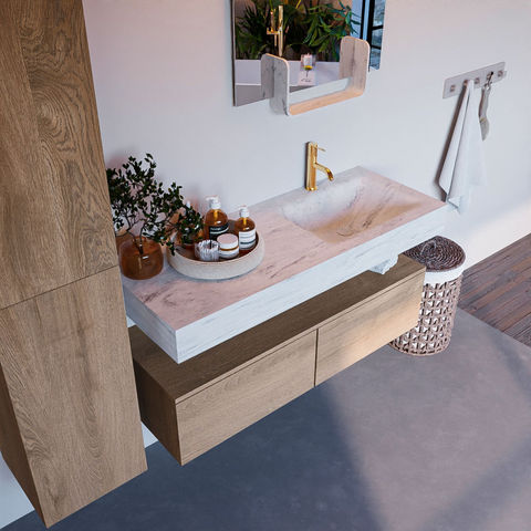 Mondiaz Alan Dlux badmeubel 120cm Washed Oak - Cloud wastafel Opalo rechts - met 1 kraangat