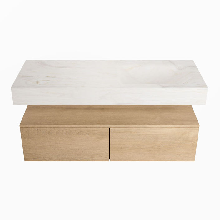 Mondiaz Alan Dlux badmeubel 120cm Washed Oak - Cloud wastafel Ostra rechts - met 1 kraangat