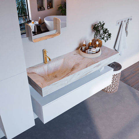 Mondiaz Alan Dlux badmeubel 130cm Talc - Cloud wastafel Frappe links - met 1 kraangat