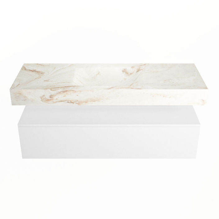 Mondiaz Alan Dlux badmeubel 130cm Talc - Cloud wastafel Frappe midden - zonder kraangat