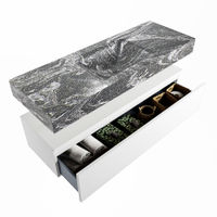 Mondiaz Alan Dlux badmeubel 130cm Talc - Cloud wastafel Lava midden - zonder kraangat