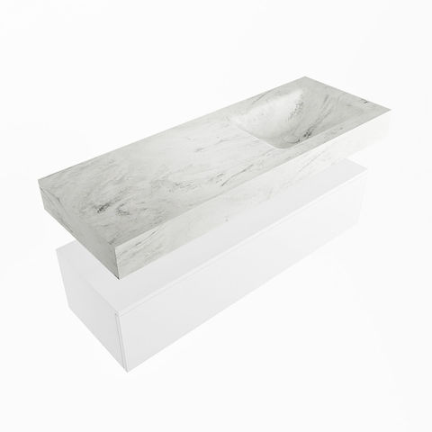 Mondiaz Alan Dlux badmeubel 130cm Talc - Cloud wastafel Opalo rechts - met 1 kraangat