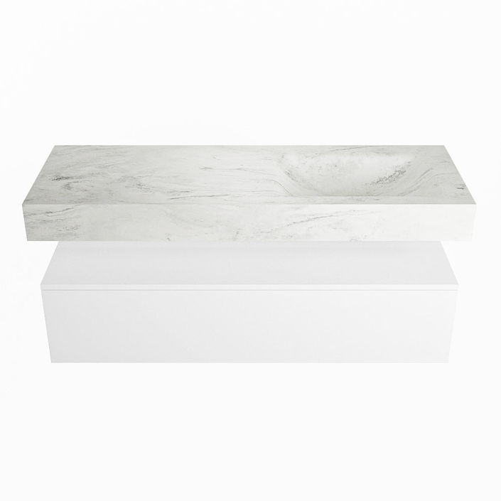Mondiaz Alan Dlux badmeubel 130cm Talc - Cloud wastafel Opalo rechts - met 1 kraangat