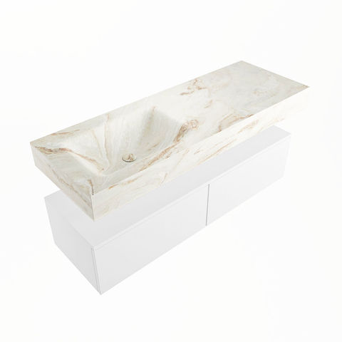Mondiaz Alan Dlux badmeubel 130cm Talc - Cloud wastafel Frappe links - met 1 kraangat
