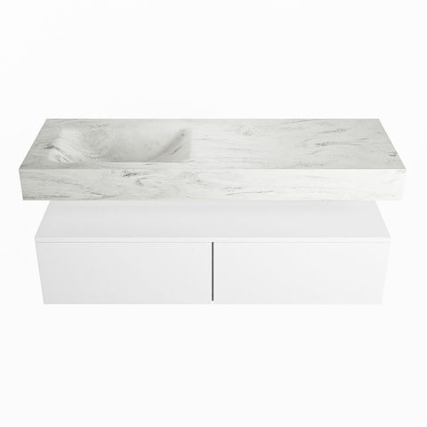 Mondiaz Alan Dlux badmeubel 130cm Talc - Cloud wastafel Opalo links - met 1 kraangat