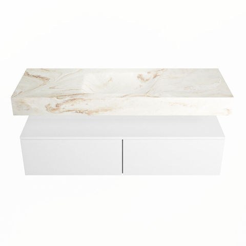 Mondiaz Alan Dlux badmeubel 130cm Talc - Cloud wastafel Frappe midden - zonder kraangat