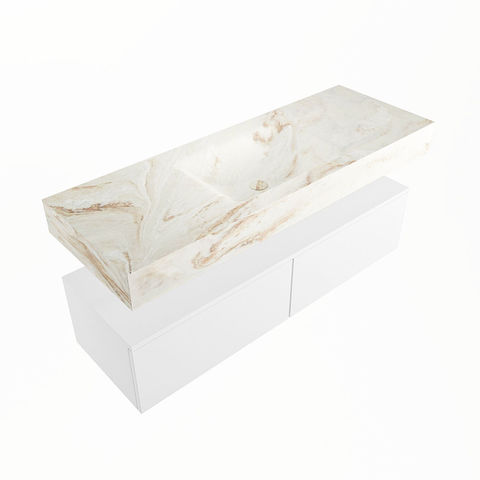 Mondiaz Alan Dlux badmeubel 130cm Talc - Cloud wastafel Frappe midden - met 1 kraangat