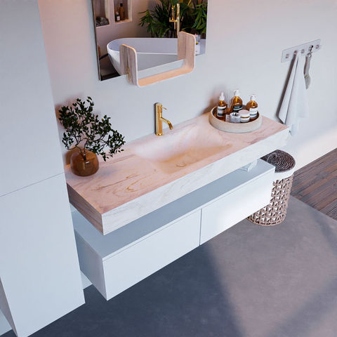 Mondiaz Alan Dlux badmeubel 130cm Talc - Cloud wastafel Ostra midden - met 1 kraangat