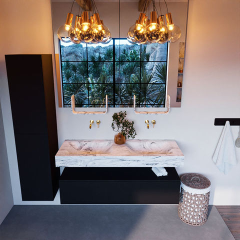 Mondiaz Alan Dlux badmeubel 130cm Urban - Cloud wastafel Glace dubbel - zonder kraangat