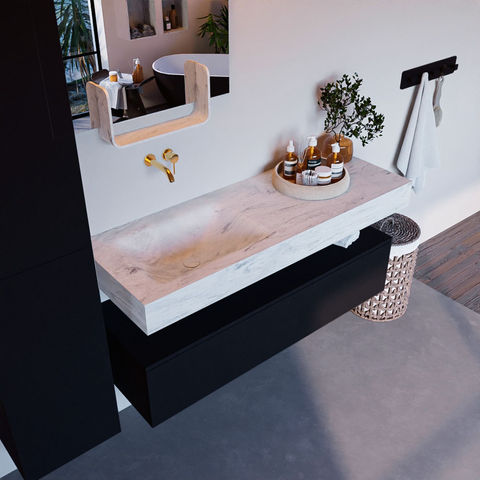 Mondiaz Alan Dlux badmeubel 130cm Urban - Cloud wastafel Opalo links - zonder kraangat