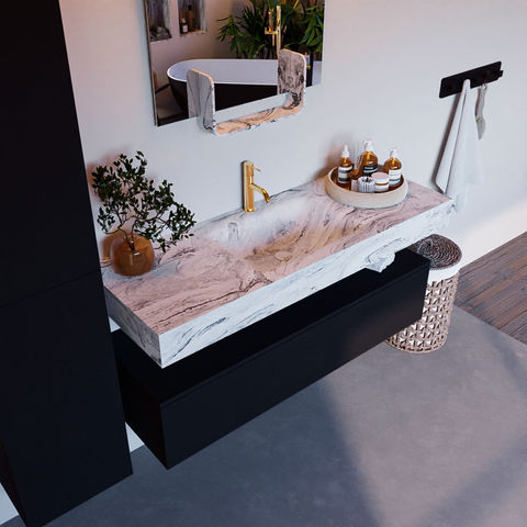 Mondiaz Alan Dlux badmeubel 130cm Urban - Cloud wastafel Glace midden - met 1 kraangat