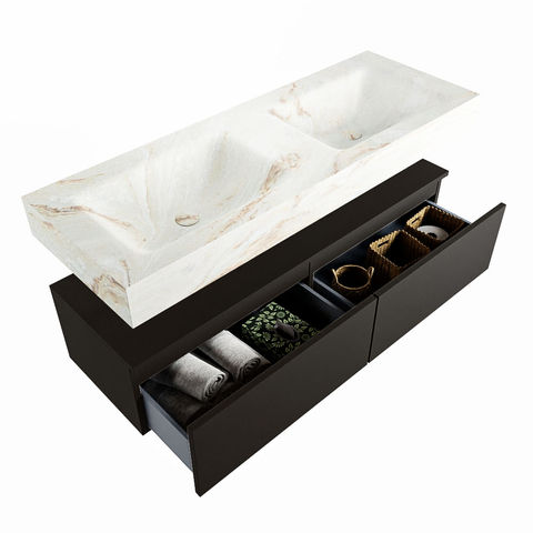 Mondiaz Alan Dlux badmeubel 130cm Urban - Cloud wastafel Frappe dubbel - met 2 kraangaten