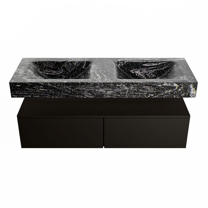 Mondiaz Alan Dlux badmeubel 130cm Urban - Cloud wastafel Lava dubbel - met 2 kraangaten