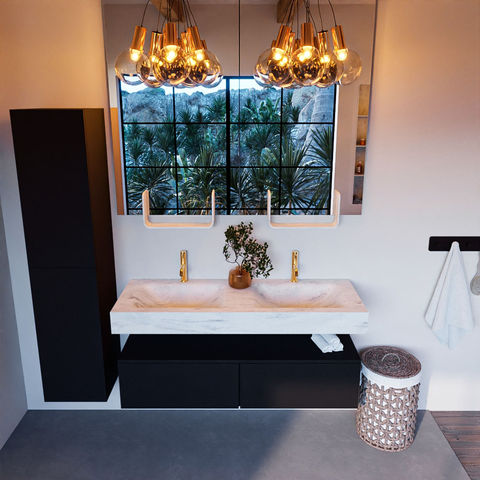 Mondiaz Alan Dlux badmeubel 130cm Urban - Cloud wastafel Opalo dubbel - met 2 kraangaten