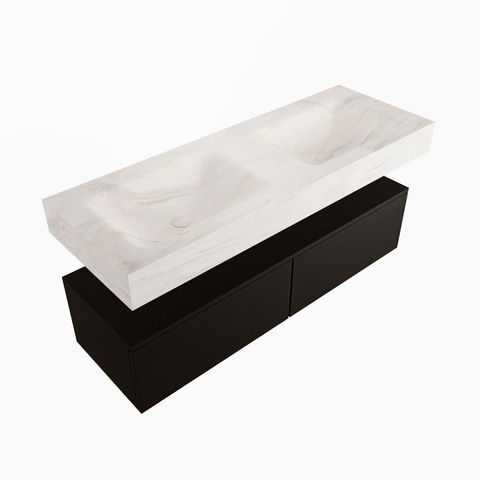 Mondiaz Alan Dlux badmeubel 130cm Urban - Cloud wastafel Ostra dubbel - met 2 kraangaten