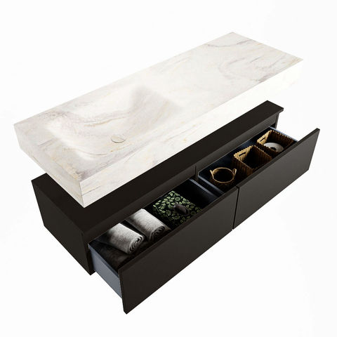Mondiaz Alan Dlux badmeubel 130cm Urban - Cloud wastafel Ostra links - zonder kraangat
