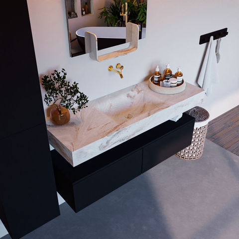 Mondiaz Alan Dlux badmeubel 130cm Urban - Cloud wastafel Frappe midden - zonder kraangat