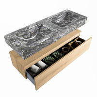 Mondiaz Alan Dlux badmeubel 130cm Washed Oak - Cloud wastafel Lava dubbel - met 2 kraangaten
