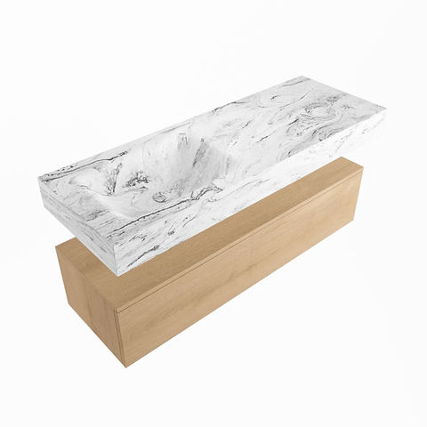 Mondiaz Alan Dlux badmeubel 130cm Washed Oak - Cloud wastafel Glace links - zonder kraangat