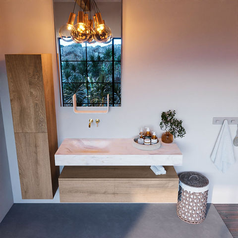Mondiaz Alan Dlux badmeubel 130cm Washed Oak - Cloud wastafel Ostra links - zonder kraangat