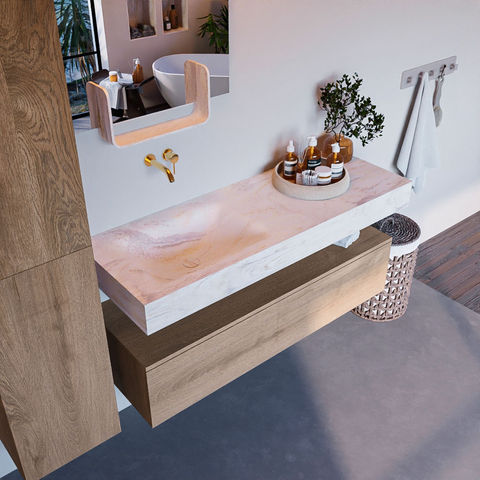 Mondiaz Alan Dlux badmeubel 130cm Washed Oak - Cloud wastafel Ostra links - zonder kraangat