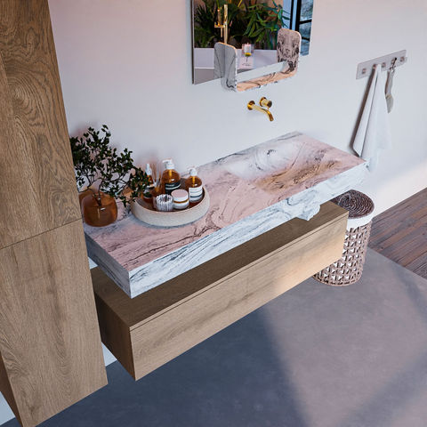 Mondiaz Alan Dlux badmeubel 130cm Washed Oak - Cloud wastafel Glace rechts - zonder kraangat