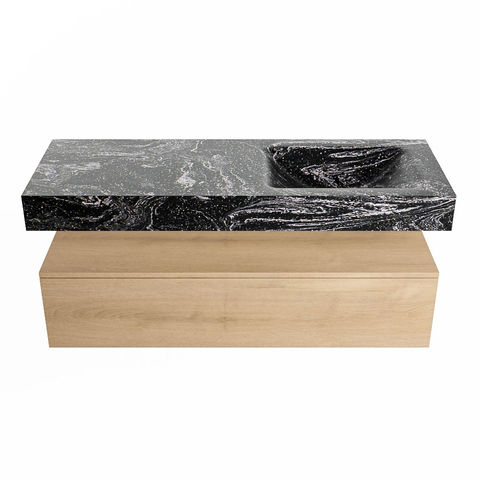 Mondiaz Alan Dlux badmeubel 130cm Washed Oak - Cloud wastafel Lava rechts - zonder kraangat