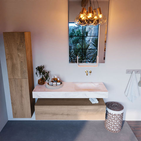 Mondiaz Alan Dlux badmeubel 130cm Washed Oak - Cloud wastafel Ostra rechts - zonder kraangat