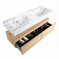 Mondiaz Alan Dlux badmeubel 130cm Washed Oak - Cloud wastafel Glace dubbel - zonder kraangat