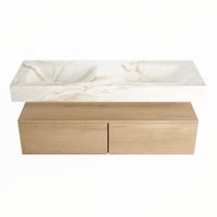 Mondiaz Alan Dlux badmeubel 130cm Washed Oak - Cloud wastafel Frappe dubbel - met 2 kraangaten