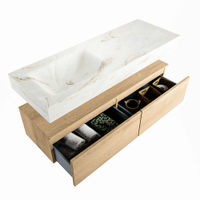 Mondiaz Alan Dlux badmeubel 130cm Washed Oak - Cloud wastafel Frappe links - zonder kraangat
