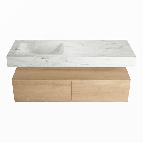 Mondiaz Alan Dlux badmeubel 130cm Washed Oak - Cloud wastafel Opalo links - zonder kraangat