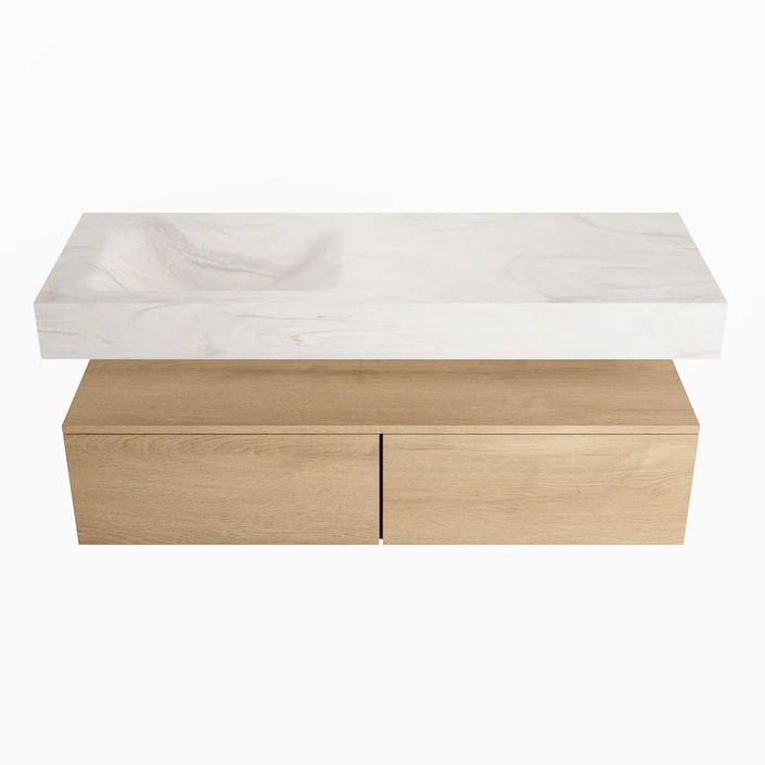 Mondiaz Alan Dlux badmeubel 130cm Washed Oak - Cloud wastafel Ostra links - met 1 kraangat