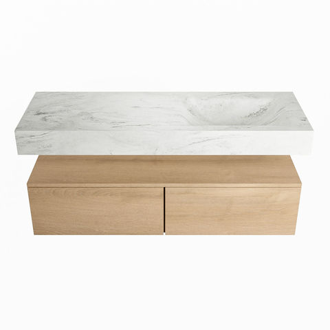 Mondiaz Alan Dlux badmeubel 130cm Washed Oak - Cloud wastafel Opalo rechts - met 1 kraangat