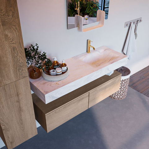 Mondiaz Alan Dlux badmeubel 130cm Washed Oak - Cloud wastafel Ostra rechts - met 1 kraangat