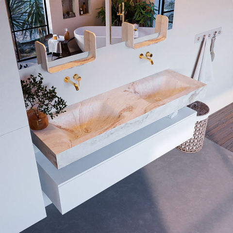 Mondiaz Alan Dlux badmeubel 150cm Talc - Cloud wastafel Frappe dubbel - zonder kraangat