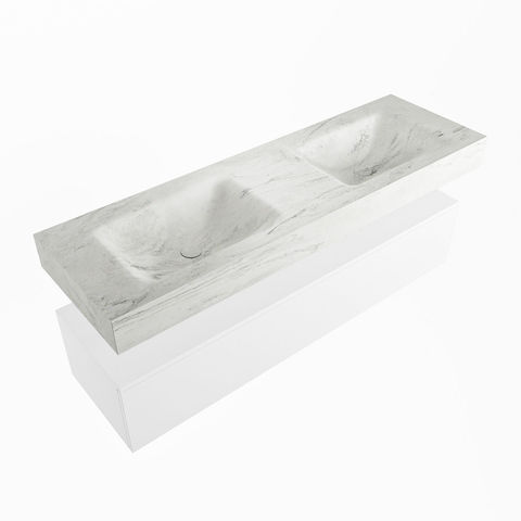 Mondiaz Alan Dlux badmeubel 150cm Talc - Cloud wastafel Opalo dubbel - met 2 kraangaten