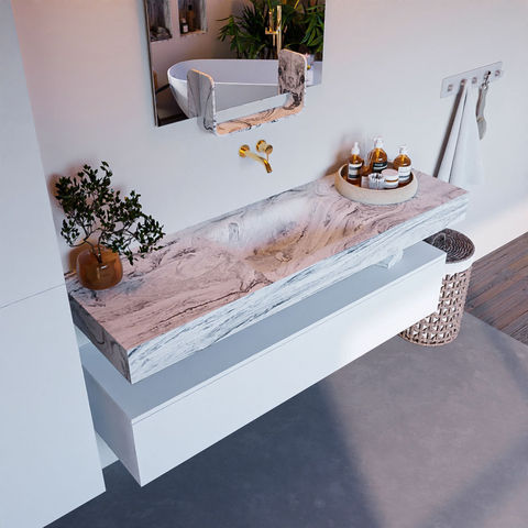 Mondiaz Alan Dlux badmeubel 150cm Talc - Cloud wastafel Glace midden - zonder kraangat
